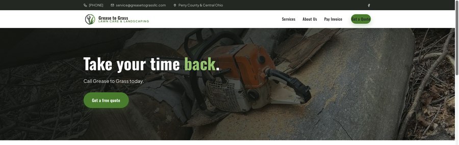 Screenshot of the Grease to Grass LLC website homepage